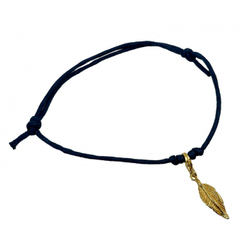 Bernardes bracelet, Soul, silver Feather, blue, cord, gold accents